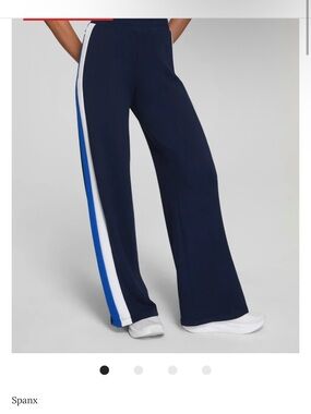 SPANX Navy Track Pants with Powder and Cerulean Panels. Size S in tall length.